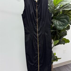 Carolina Herrera Elegant Black Midi Dress with Gold Zipper